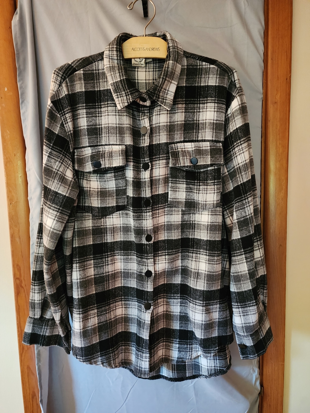 Grace And Emma Black and White Plaid Button-Up Shacket